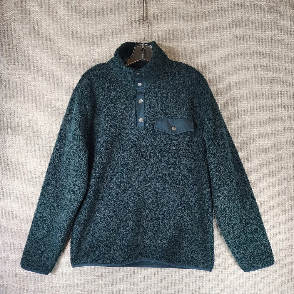 Banana Republic Nubby Sherpa Fleece Pullover 1/4 Snap Mens S Storm Slate NEW